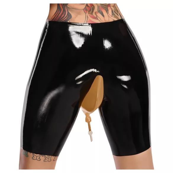 LATEX - Slip en latex avec trou d'évacuation (noir)