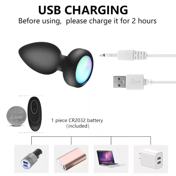 Mrow - plug anal vibrant télécommandé lumineux - silicone noir