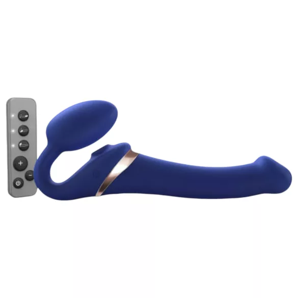 Strap-on-me - gode ceinture vibrant à ondes d’air - M - silicone bleu