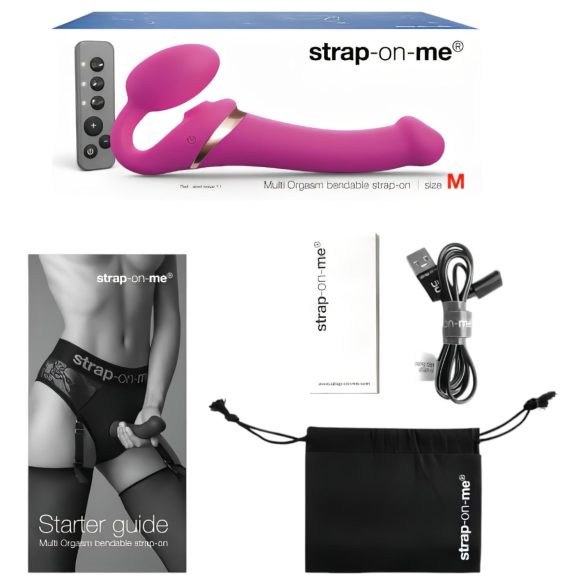 Strap-on-me - gode ceinture vibrant pulsations d’air - taille M - rose