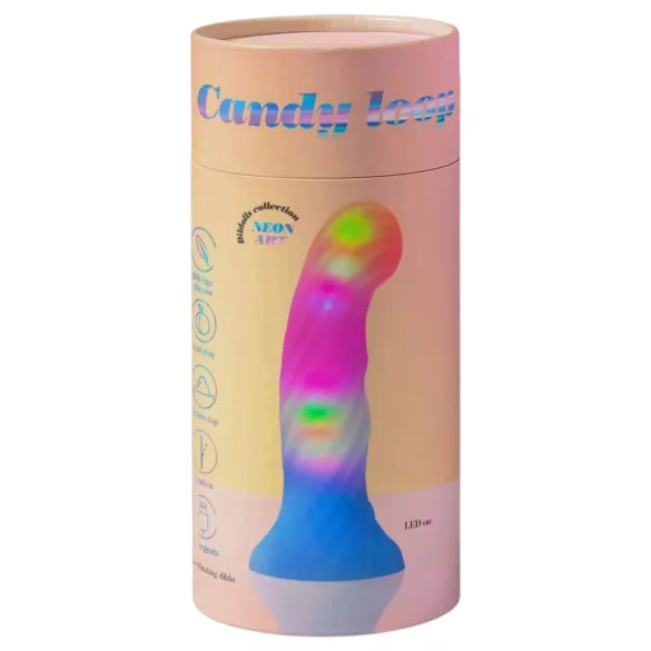 Love to Love Candy Loop - gode en silicone lumineux à LED (rose-bleu) - 16,9 cm