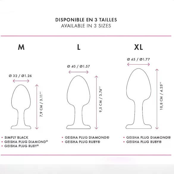 Dorcel - Plug anal Geisha - pierre rose - noir - taille M