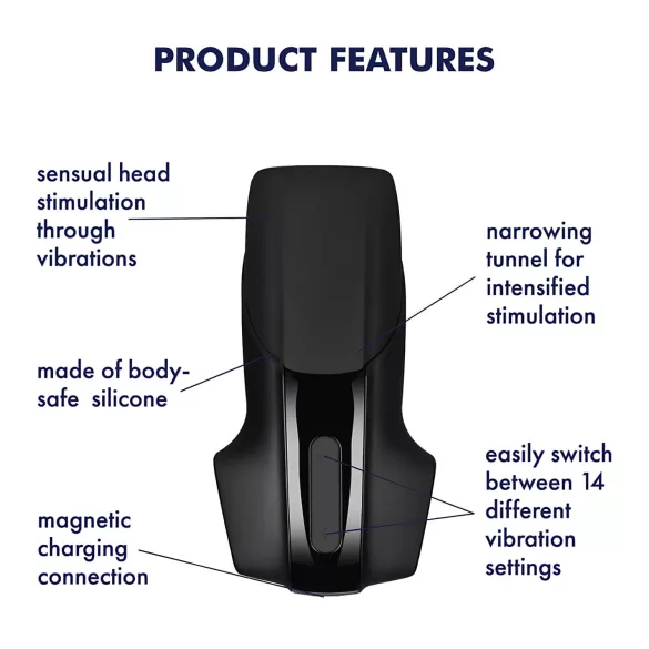 Satisfyer - masturbateur vibrant homme - vibromasseur gland rechargeable - noir