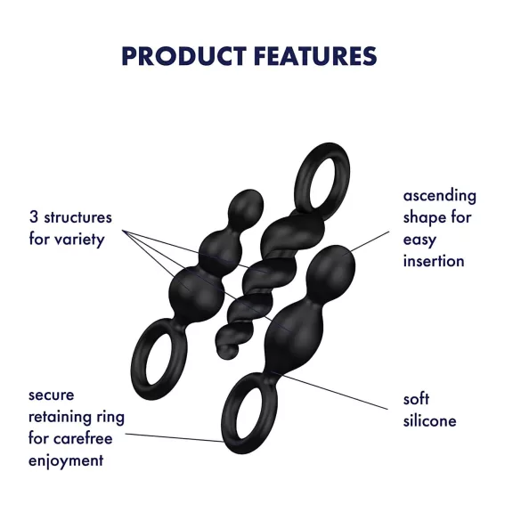 Satisfyer - set de plugs anaux - 3 pièces - silicone noir