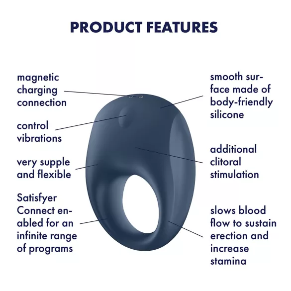 Satisfyer Strong One - anneau pénien vibrant connecté - silicone bleu