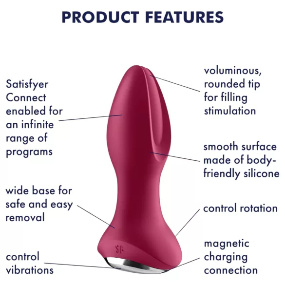 Satisfyer - Plug anal rotatif vibrant perles - rechargeable silicone rouge