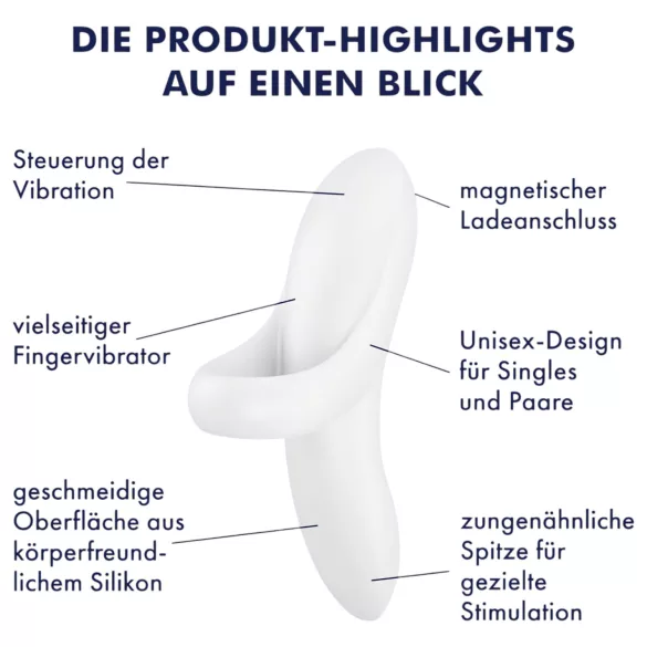 Satisfyer Bold Lover - stimulateur de doigt vibrant rechargeable étanche blanc