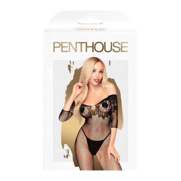 Penthouse High Profil - combishort résille fleurie - noir