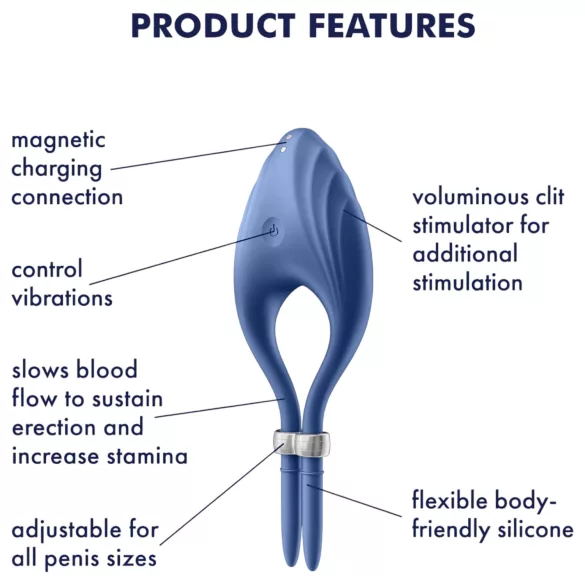 Satisfyer Duelist - anneau vibrant pénis rechargeable - silicone bleu