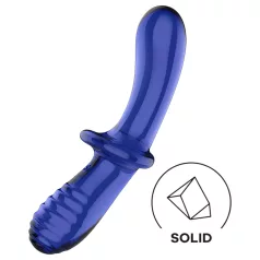 Satisfyer Double Crystal - godemichet double en verre - bleu