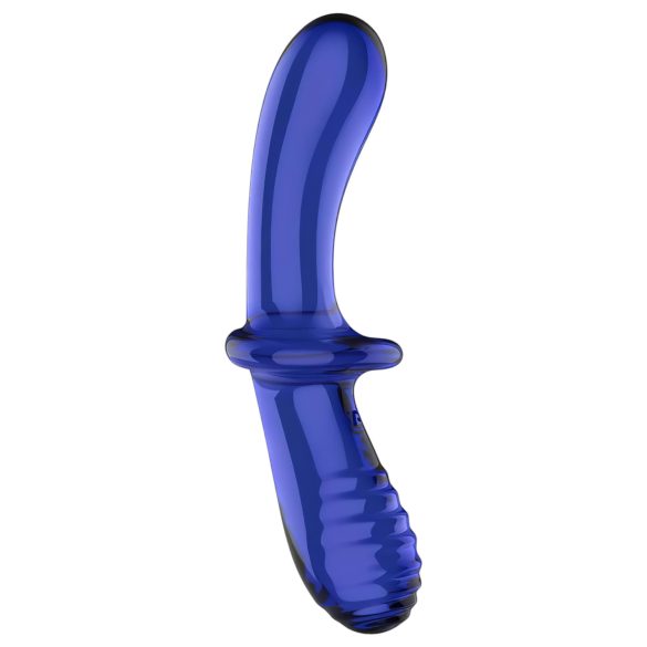 Satisfyer Double Crystal - godemichet double en verre - bleu