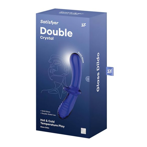 Satisfyer Double Crystal - godemichet double en verre - bleu