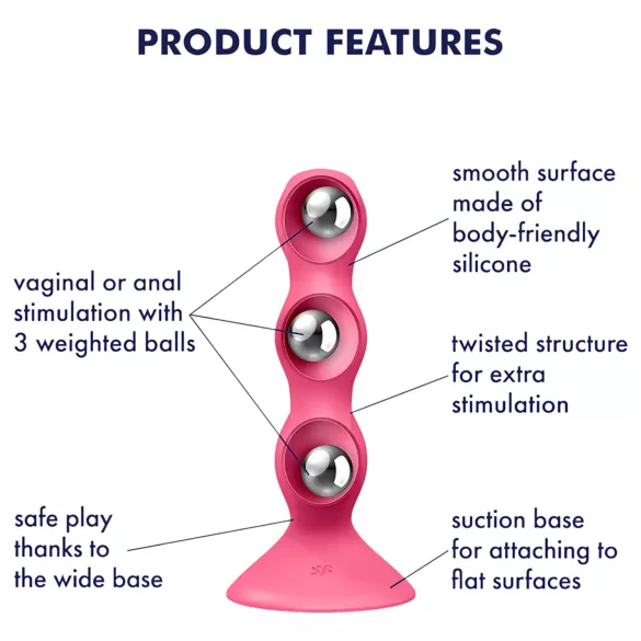 Satisfyer Triple Ball-R - plug anal perlé vibrant - silicone rose