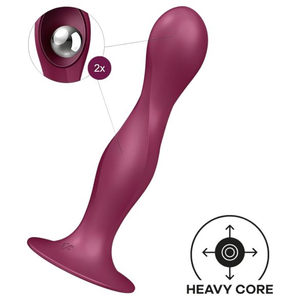 Satisfyer Double Ball-R - gode ventouse lesté - silicone rouge