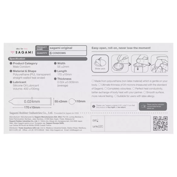 Sagami Original 0.02 - préservatif - ultra fin 55mm - boîte de 6