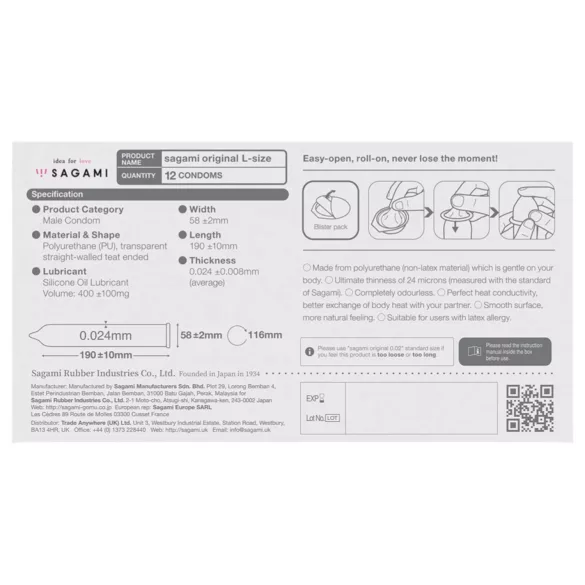 Sagami Original 0.02 L - préservatif ultra fin - 58mm - boîte de 6