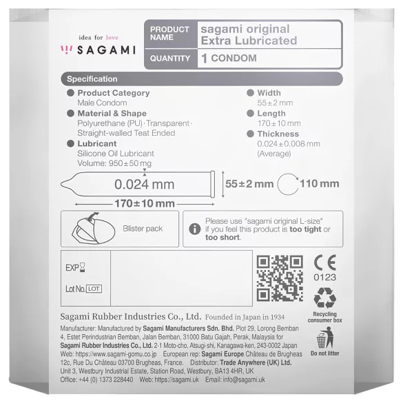 Sagami Original 0,02 - préservatif ultra fin lubrifié - 55mm - 1 pièce
