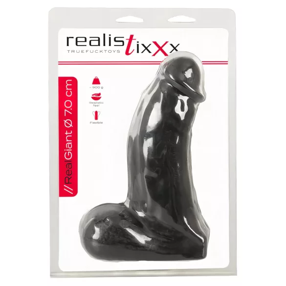Realistixxx Real Giant - gode ceinture réaliste avec testicules - 22 cm - noir