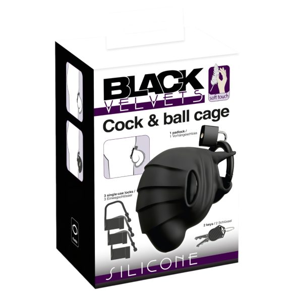 Black Velvets - cage pénis et testicules - silicone noir