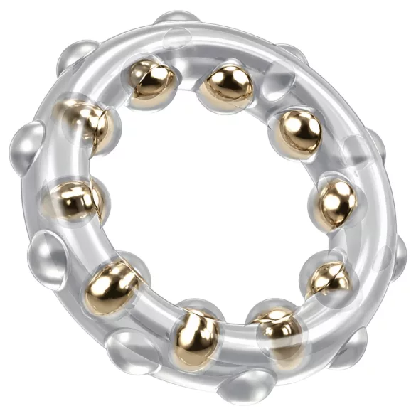 Rebel - anneau pénien en silicone transparent à billes métalliques et à picots.