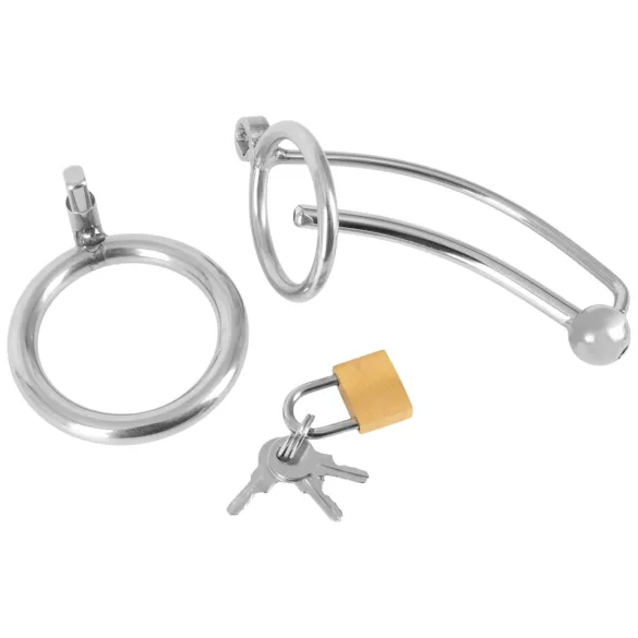 Fetish Collection - cage pénienne en acier avec tige urétrale creuse (argentée)