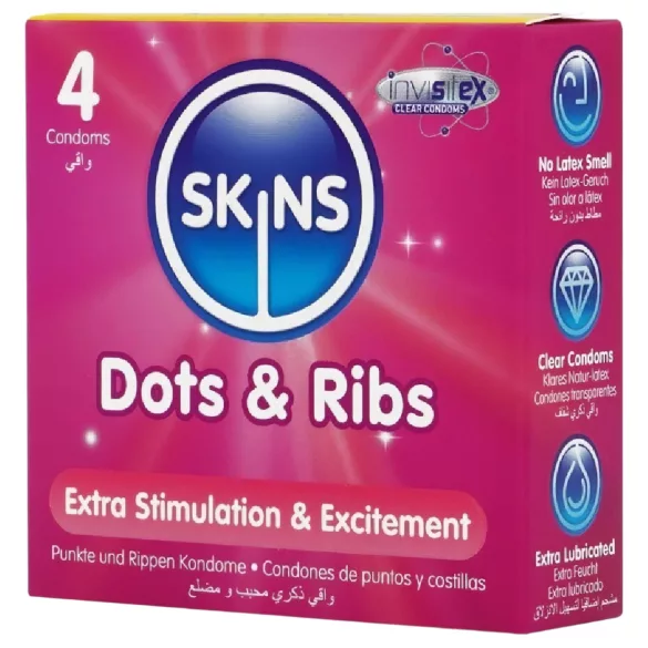 Skins - préservatif nervuré et à picots - 4 pièces
