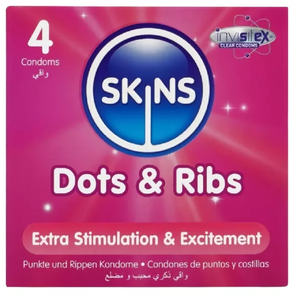 Skins - préservatif nervuré et à picots - 4 pièces