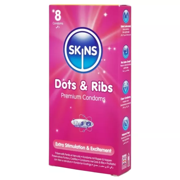 Skins - préservatif nervuré et à points - 8 pièces