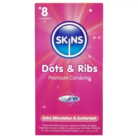 Skins - préservatif nervuré et à points - 8 pièces