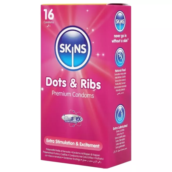 Skins - préservatif nervuré et à picots - boîte de 16