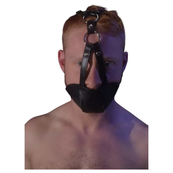 Rouge - masque bouche bâillon en cuir véritable - noir