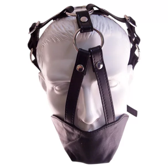 Rouge - masque bouche bâillon en cuir véritable - noir