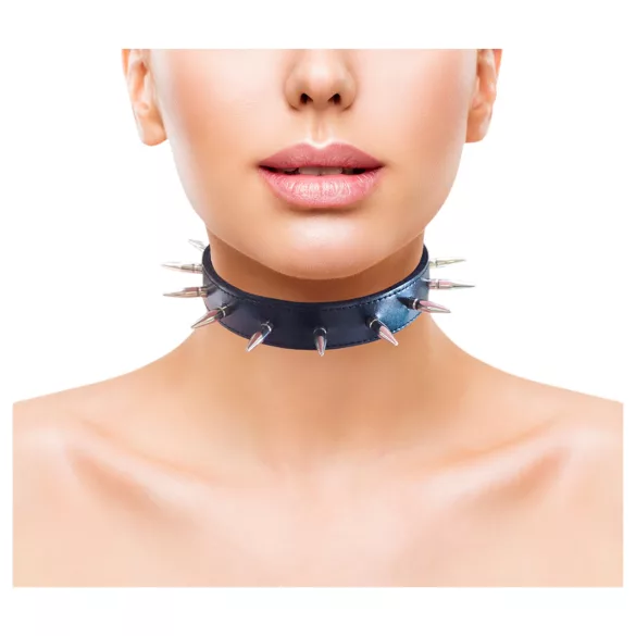 Rouge - collier tour de cou cuir véritable clouté - noir