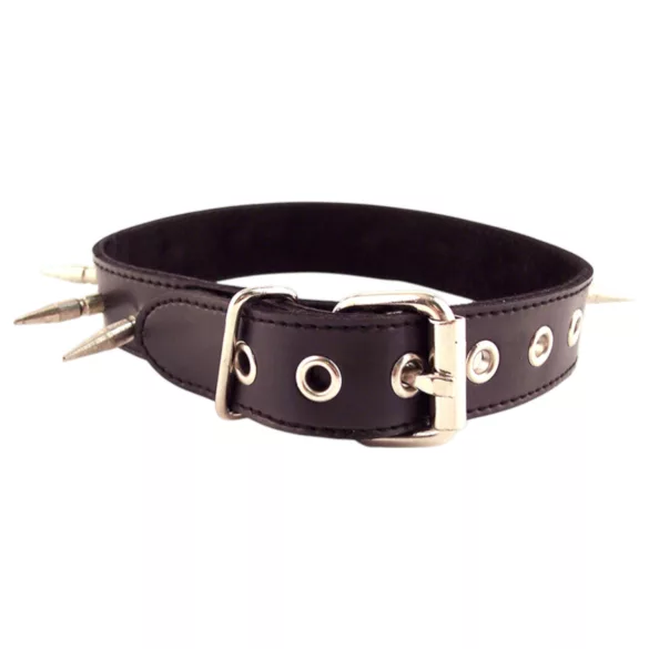 Rouge - collier tour de cou cuir véritable clouté - noir