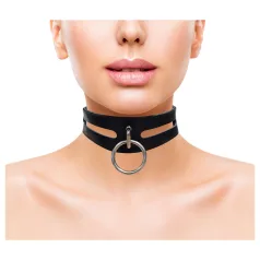 Rouge - collier de cou en cuir véritable - noir