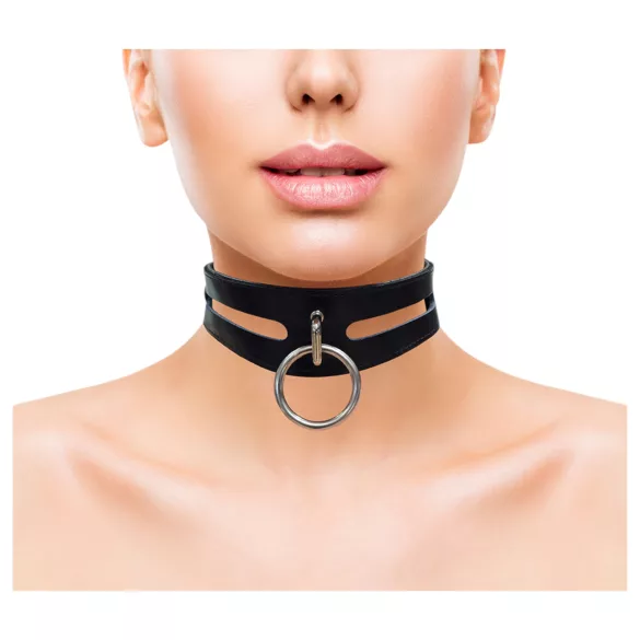 Rouge - collier de cou en cuir véritable - noir