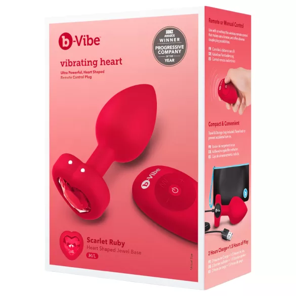 b-vibe heart - vibromasseur anal, sans fil, rechargeable (rouge)