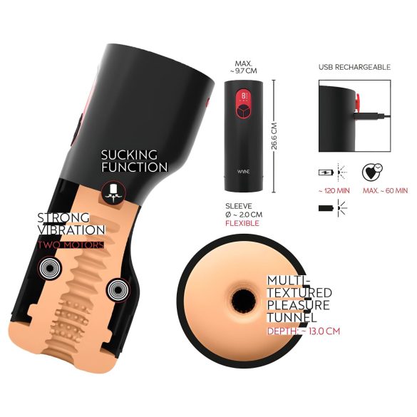 WYNE 07 - masturbateur vibrant et suceur rechargeable - noir