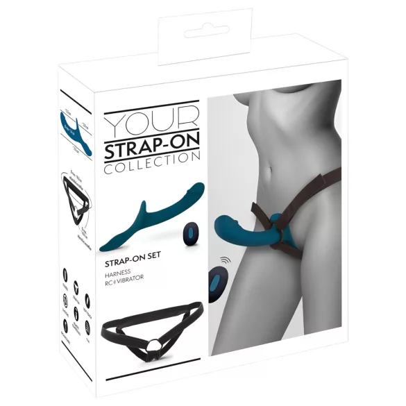 You2Toys - gode ceinture vibrant avec harnais - silicone noir bleu