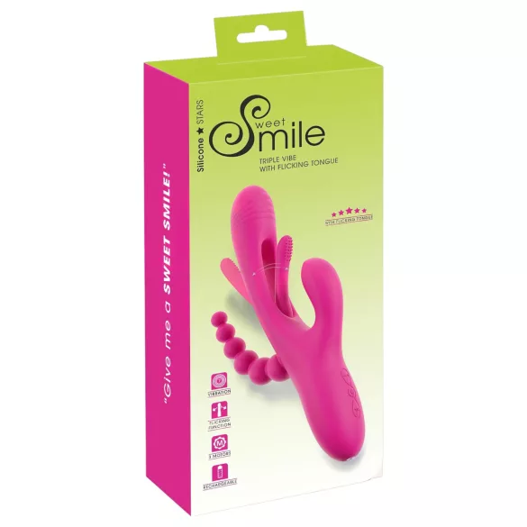SMILE - vibromasseur triple avec languette (rose)