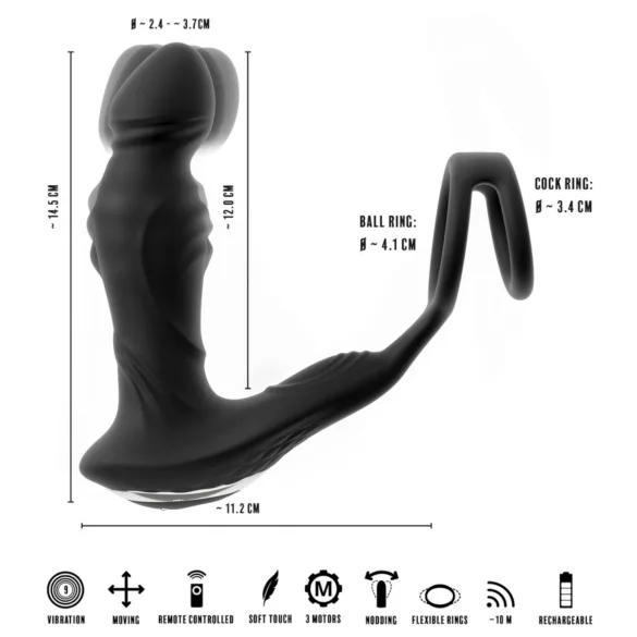 Rebel - stimulateur prostate vibrant à piston - silicone noir