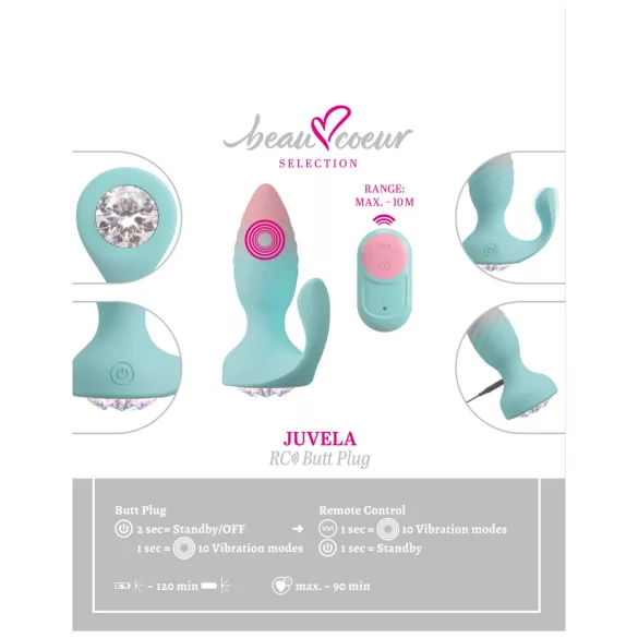 Beau Coeur Juvela - plug anal vibrant - silicone turquoise