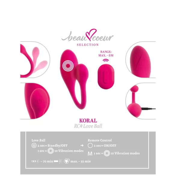 Beau Cœur Coral - œuf vibrant avec télécommande (rose)
