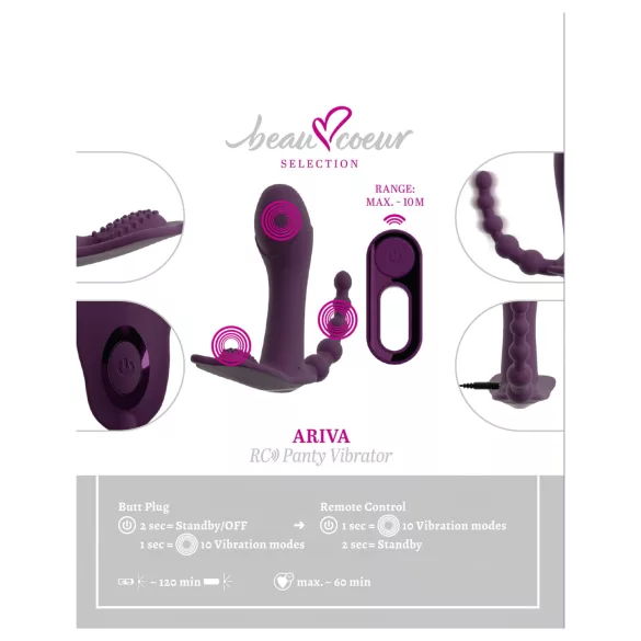 Beau Coeur Ariva - vibromasseur culotte 3 en 1 - silicone violet