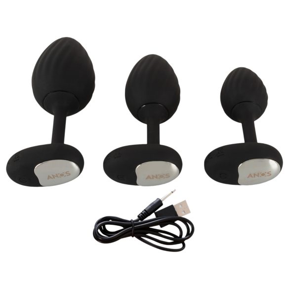 ANOS - plug anal vibrant - set de 3 - silicone noir