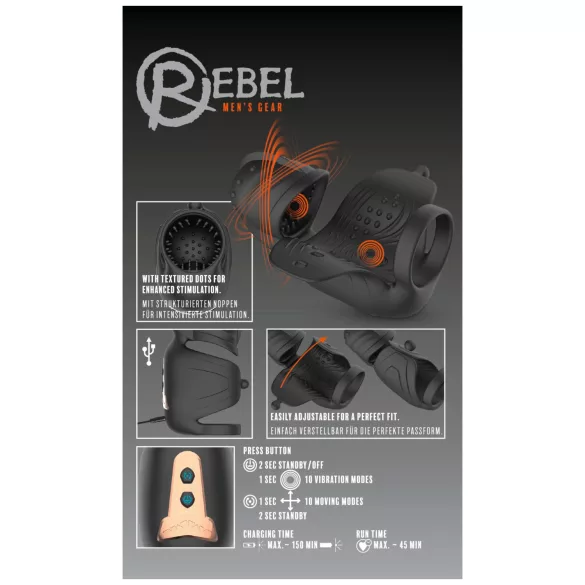 Rebel - vibromasseur pénien pour hommes avec stimulateur de gland mobile (noir)
