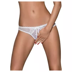   Obsessive Alabastra - string femme ouvert à fleurs avec nœud - blanc - L/XL