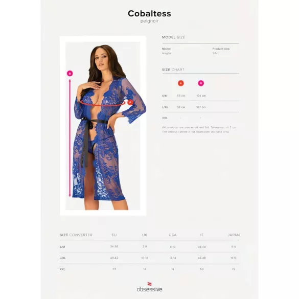 Obsessive Cobaltess - Peignoir dentelle bleu - L/XL