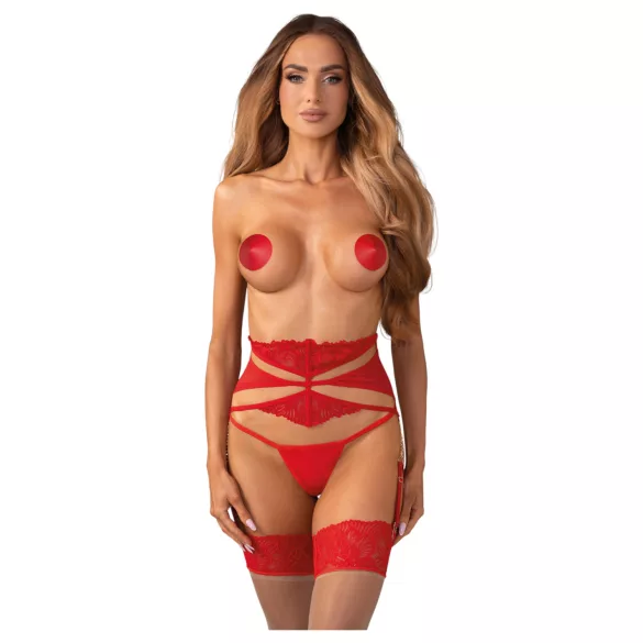 Obsessive Matildea - porte-jarretelles dentelle à chaînes - rouge - L/XL
