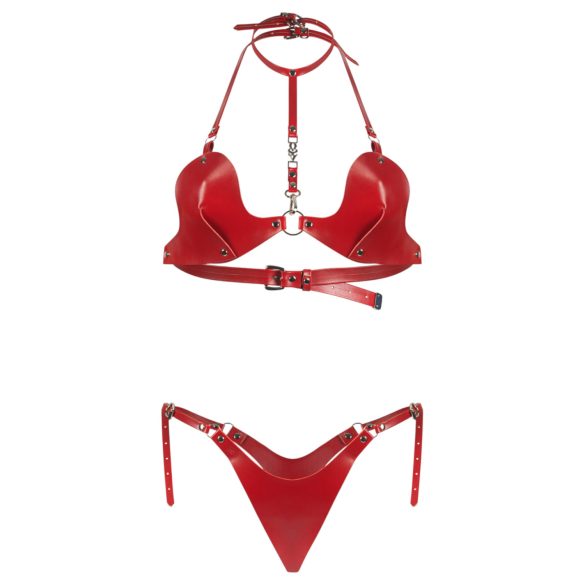 Obsessive Inferro - ensemble de lingerie effet cuir à sangles - rouge